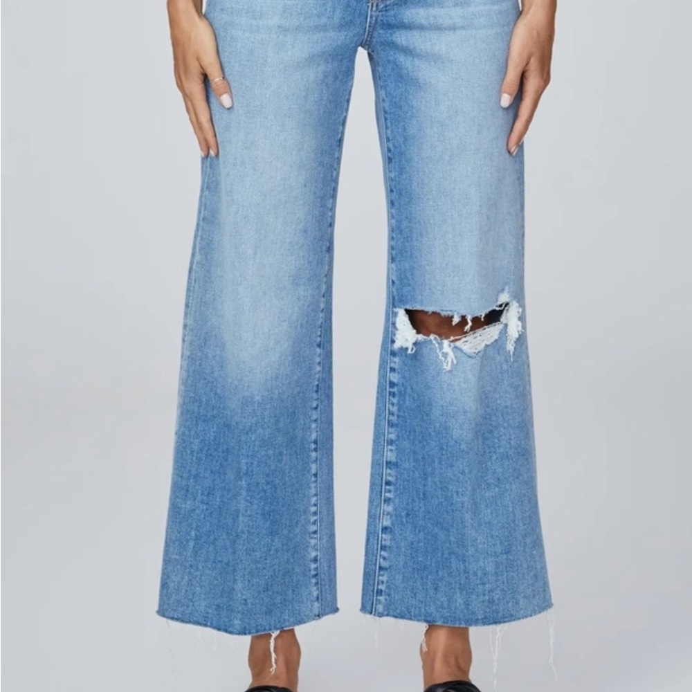 PAIGE | Anessa | Wide Leg Light Blue Distressed Flare Jeans